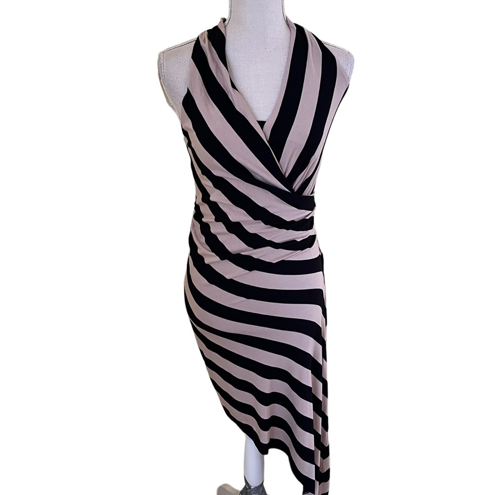Betsey Johnson Black and Tan Surplice Halter Style Ruched Bodycon Dress 2